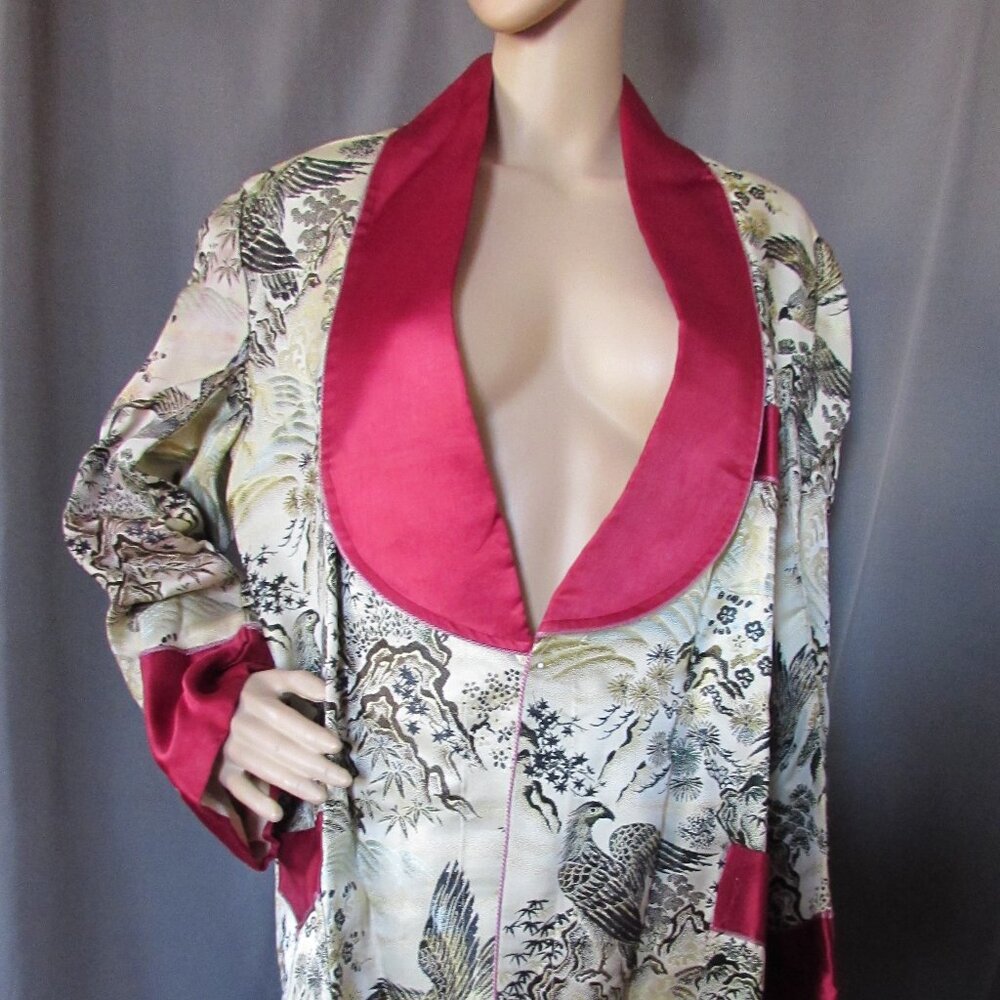 SALE Handsome Vintage Unisex Embroidered Smoking Jacket Robe Asian Influence - Picture 2 of 15